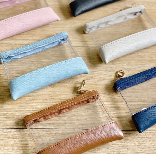 Mini Clear Leather Zip Pouch